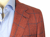 Benjamin Di Pray Sport Coat Brick Red-Orange w/ Blue Windowpane 2-button Soft Shoulder Silk/Wool