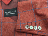 Benjamin Di Pray Sport Coat Brick Red-Orange w/ Blue Windowpane 2-button Soft Shoulder Silk/Wool