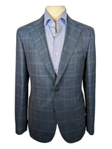 Benjamin Sport Coat Aquamarine Blue Windowpane 2-button Soft Shoulder Wool/Silk Zegna