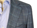 Benjamin Sport Coat Aquamarine Blue Windowpane 2-button Soft Shoulder Wool/Silk Zegna