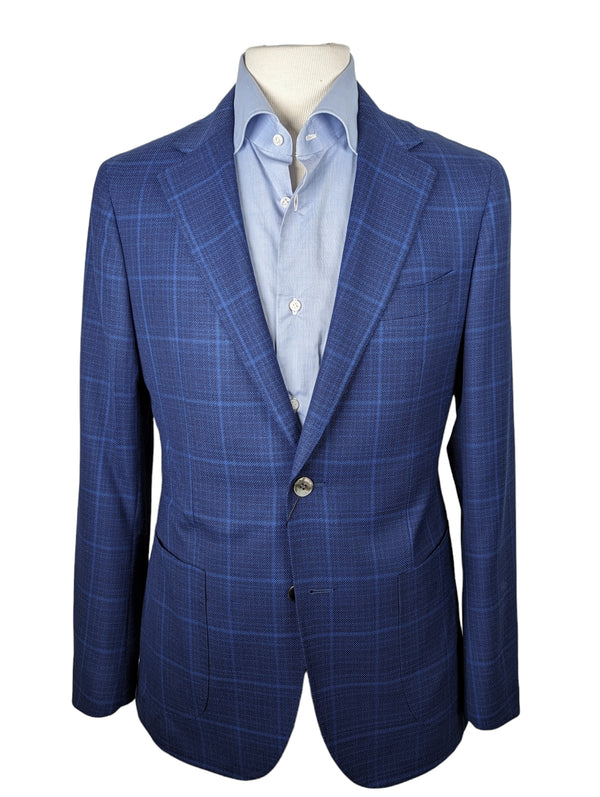 Benjamin Sport Coat Royal Blue Windowpane 2-button Soft Shoulder Wool Reda