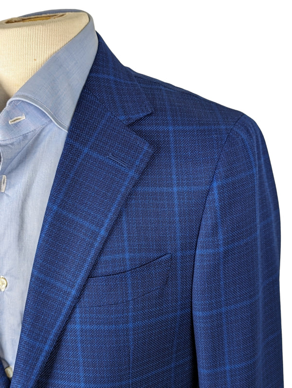 Benjamin Sport Coat Royal Blue Windowpane 2-button Soft Shoulder Wool Reda