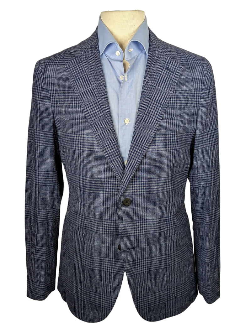 Benjamin Zegna Sport Coat Blue Plaid 2-button Soft Shoulder Wool/Linen/Cashmere