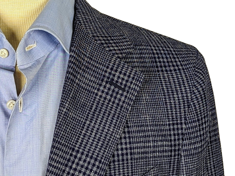 Benjamin Zegna Sport Coat Blue Plaid 2-button Soft Shoulder Wool/Linen/Cashmere