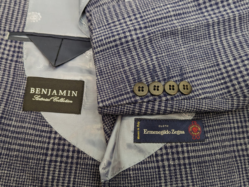 Benjamin Zegna Sport Coat Blue Plaid 2-button Soft Shoulder Wool/Linen/Cashmere