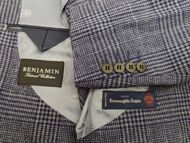 Benjamin Sport Coat Blue Plaid 2-button Soft Shoulder Wool/Linen/Cashmere Zegna