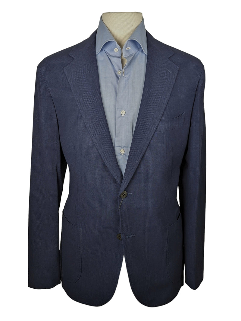 Benjamin Zegna Sport Coat Dark Navy Plaid 2-button Soft Shoulder Wool/Linen/Cashmere