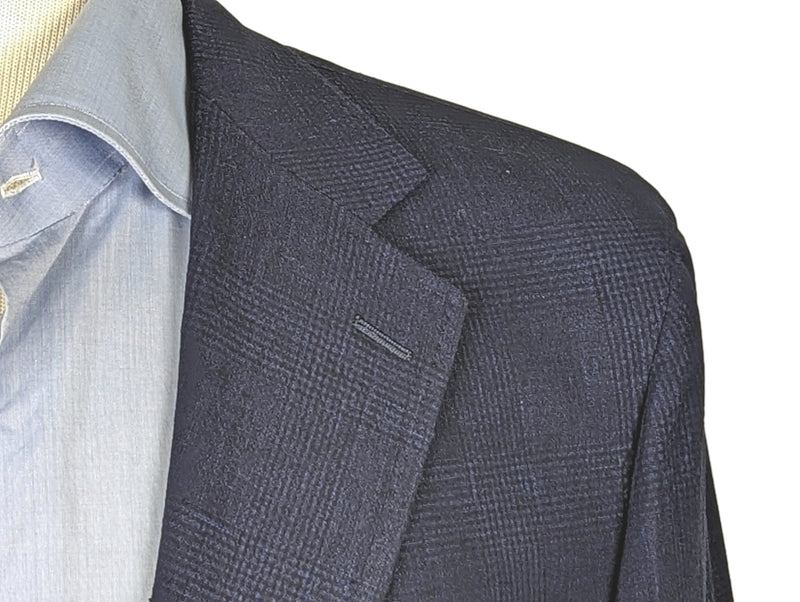 Benjamin Zegna Sport Coat Dark Navy Plaid 2-button Soft Shoulder Wool/Linen/Cashmere