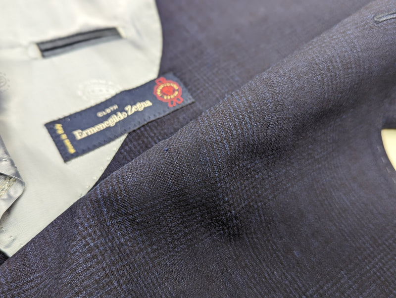 Benjamin Zegna Sport Coat Dark Navy Plaid 2-button Soft Shoulder Wool/Linen/Cashmere