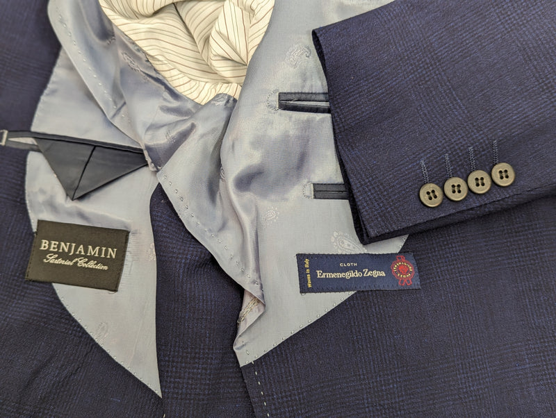 Benjamin Zegna Sport Coat Dark Navy Plaid 2-button Soft Shoulder Wool/Linen/Cashmere
