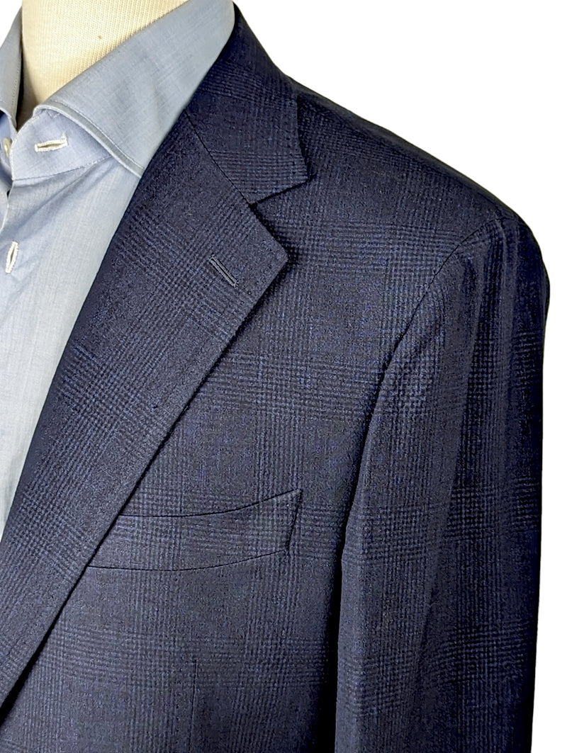 Benjamin Zegna Sport Coat Dark Navy Plaid 2-button Soft Shoulder Wool/Linen/Cashmere