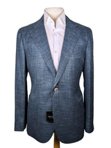 Benjamin Sport Coat Teal Blue Weave 2-button Soft Shoulder Bamboo Botto