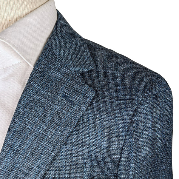 Benjamin Sport Coat Teal Blue Weave 2-button Soft Shoulder Bamboo Botto