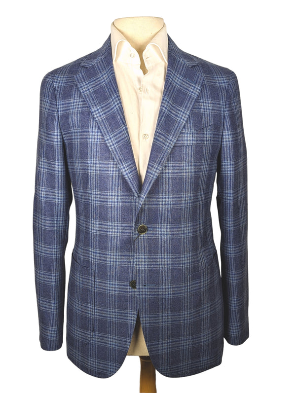 Benjamin Reda Sport Coat Blue Plaid 2-button Soft Shoulder Silk/Wool