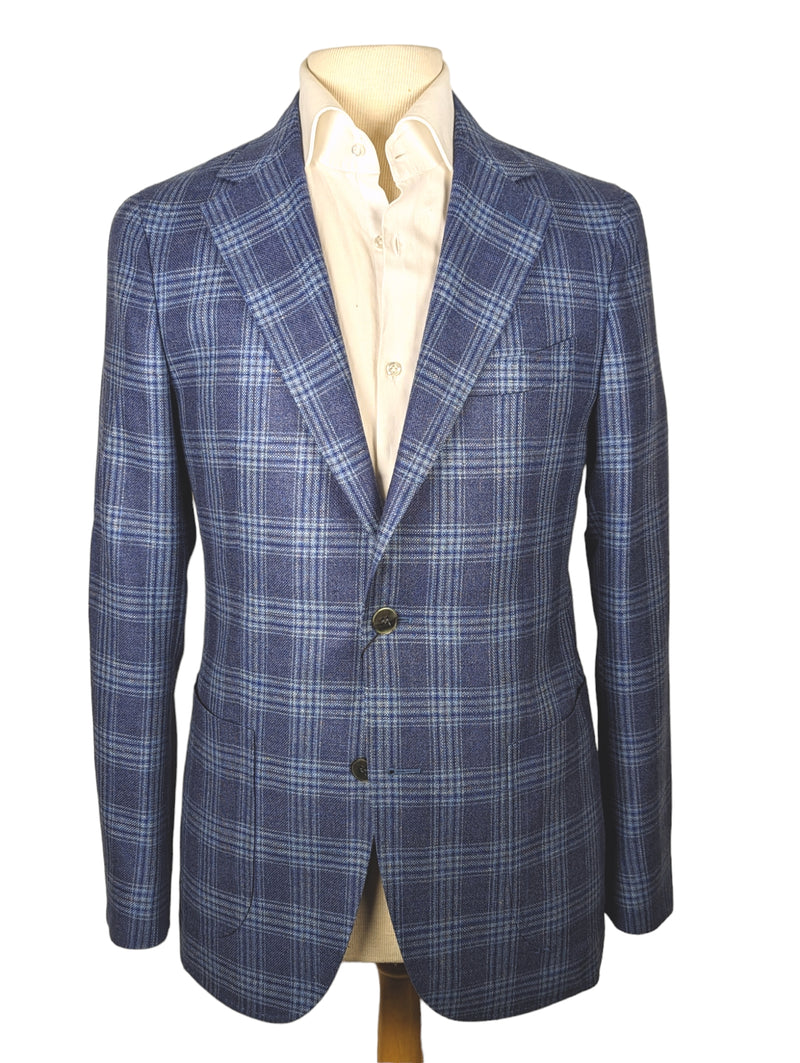 Benjamin Reda Sport Coat Blue Plaid 2-button Soft Shoulder Silk/Wool