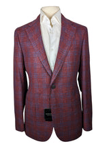 Benjamin Sport Coat Dark Red with Blue Plaid 2-button Soft Shoulder Wool/Cotton/Linen