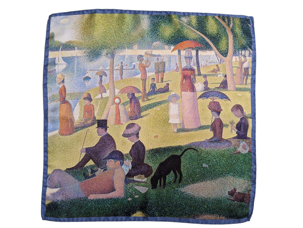 Battisti Pocket Square / Bandana Seurat Sunday Afternoon Fine Art Painting Pure Silk