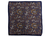Battisti Pocket Square Brown with Navy/White Paisley Cotton/Silk