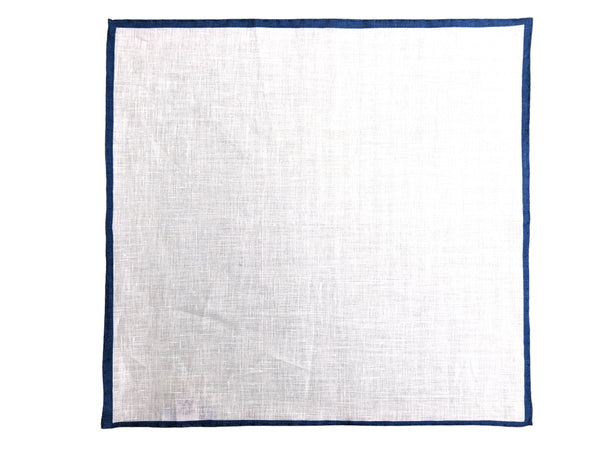 Battisti Pocket Square White with Air force Blue Trim Pure linen