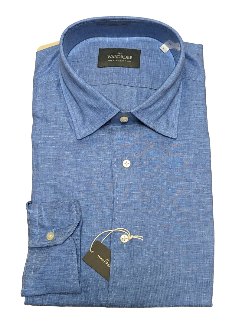 The Wardrobe Shirt French Blue point collar Pure linen- Cordone 1956