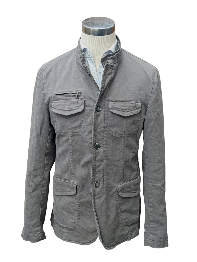 Sartorini Field Jacket M Taupe Grey Button/Zip Front Cotton