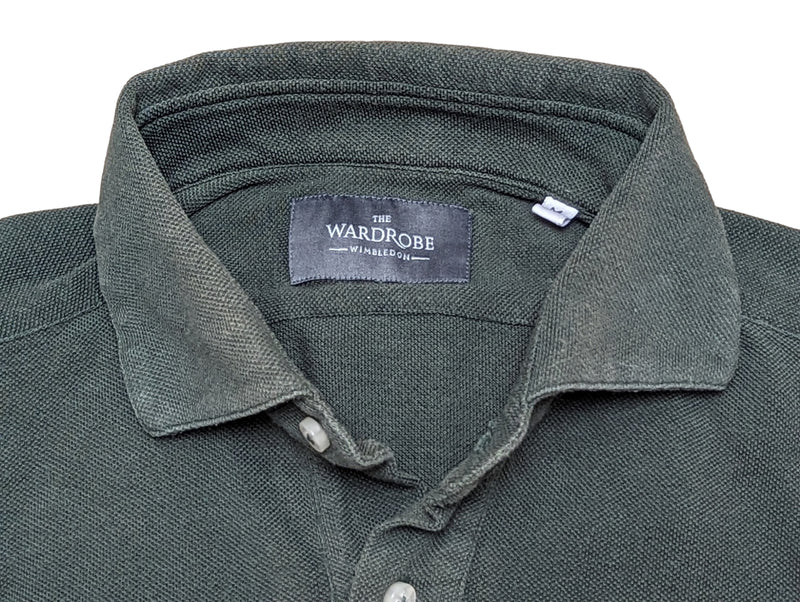 The Wardrobe Long Sleeve Tailored Polo Shirt S/M Green pique cotton