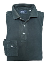 The Wardrobe Long Sleeve Tailored Polo Shirt S/M Green pique cotton