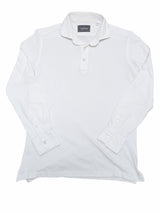 The Wardrobe Long Sleeve Tailored Polo Shirt S/M White pique cotton