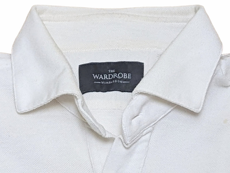 The Wardrobe Long Sleeve Tailored Polo Shirt S/M White pique cotton
