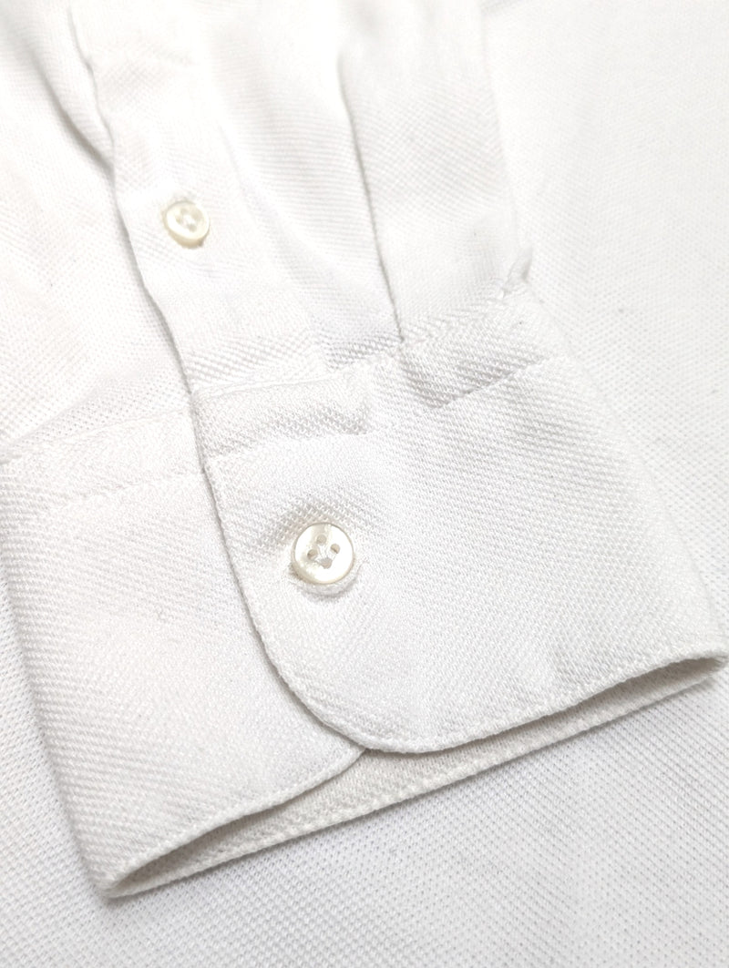 The Wardrobe Long Sleeve Tailored Polo Shirt S/M White pique cotton