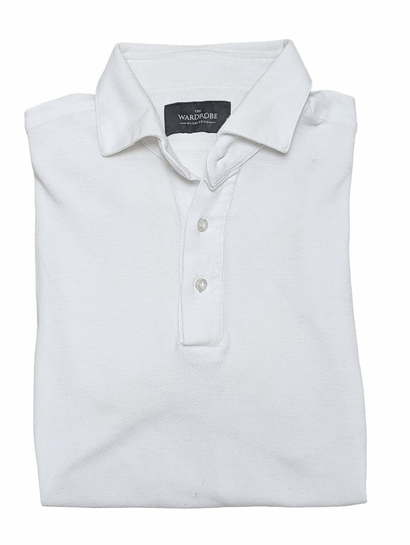 The Wardrobe Long Sleeve Tailored Polo Shirt S/M White pique cotton