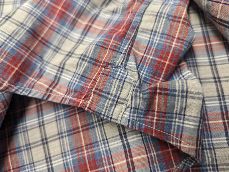 Chester Barrie Shirt XL/17.5 Red/Blue Plaid Spread Collar Cotton