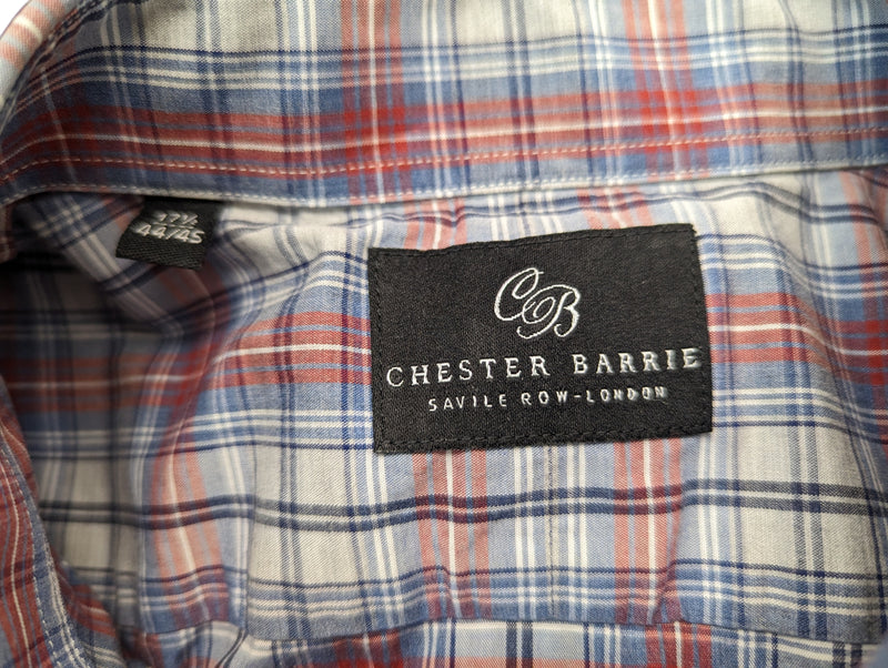 Chester Barrie Shirt XL/17.5 Red/Blue Plaid Spread Collar Cotton