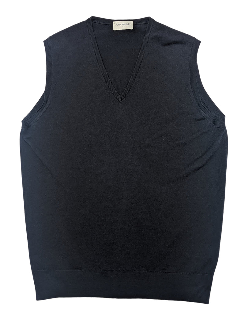 John Smedley Sweater Vest L Navy Extrafine Merino