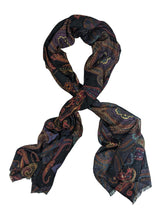 Battisti Scarf Black with Purple Multi Paisleys Modal/Cashmere whisper