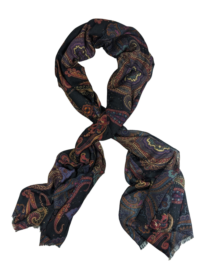 Battisti Scarf Black with Purple Multi Paisleys Modal/Cashmere whisper