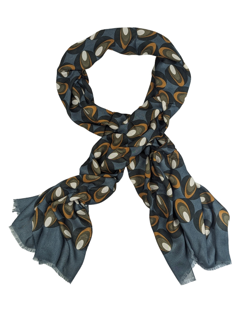 Battisti Scarf Slate Blue Ovals Print Modal/Cashmere whisper