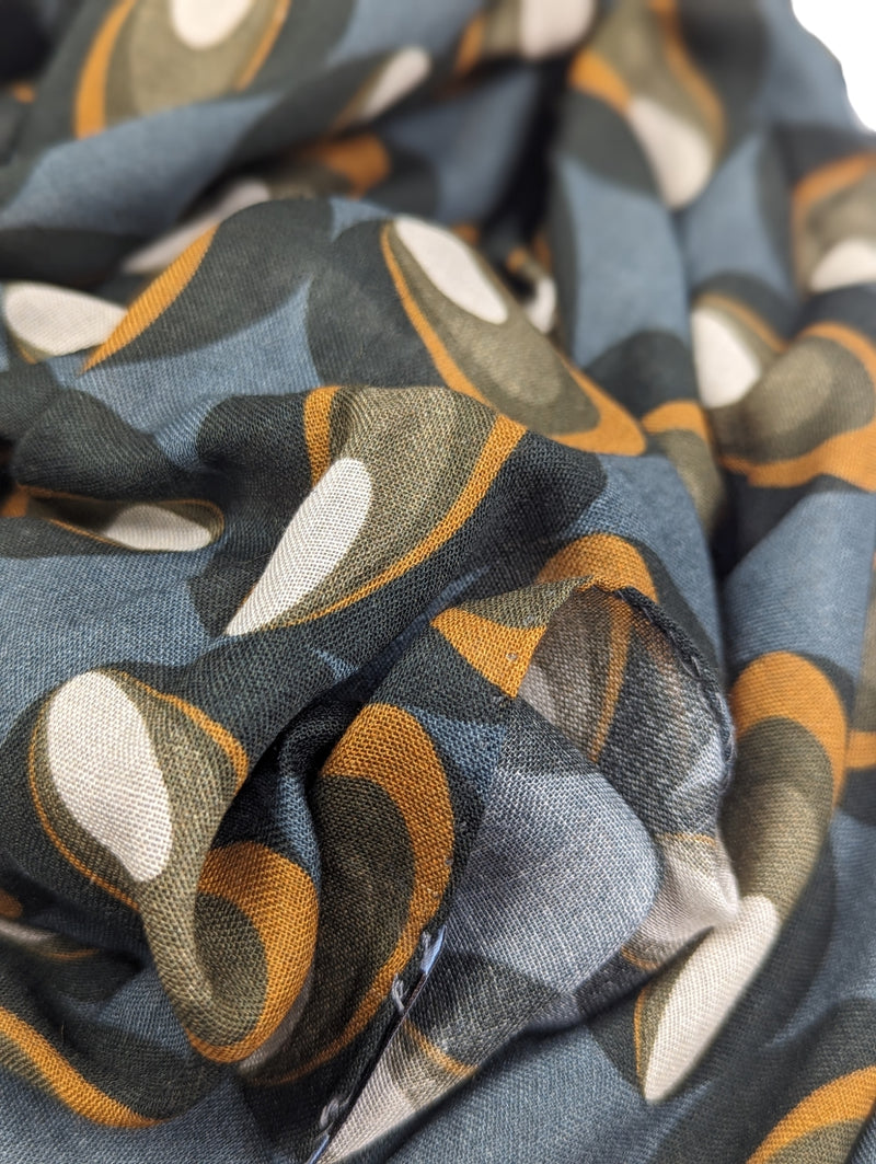 Battisti Scarf Slate Blue Ovals Print Modal/Cashmere whisper