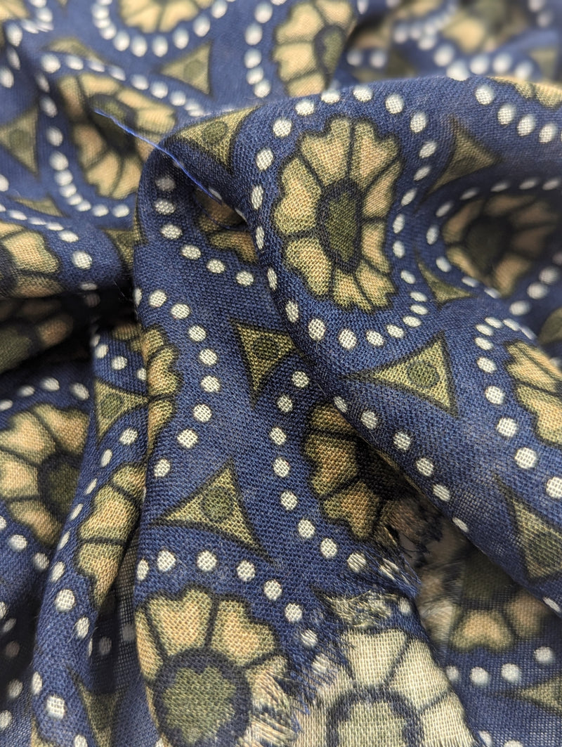 Battisti Scarf Soft Navy Medallions Modal/Cashmere whisper