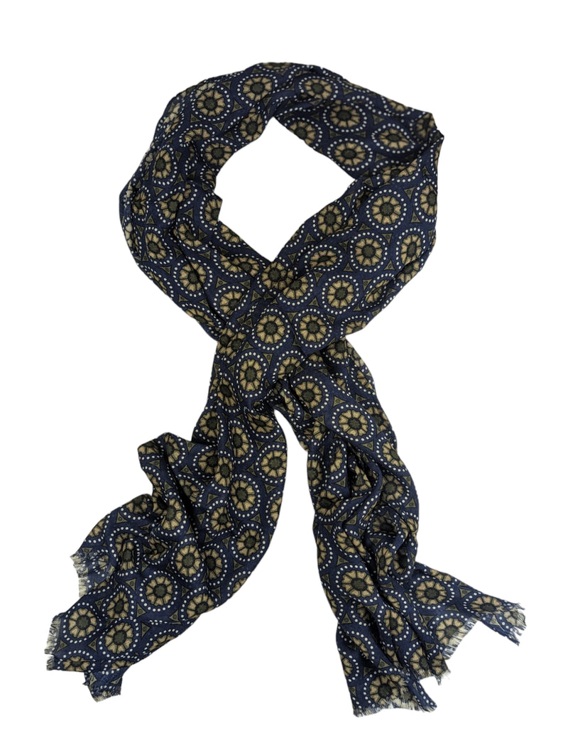 Battisti Scarf Soft Navy Medallions Modal/Cashmere whisper