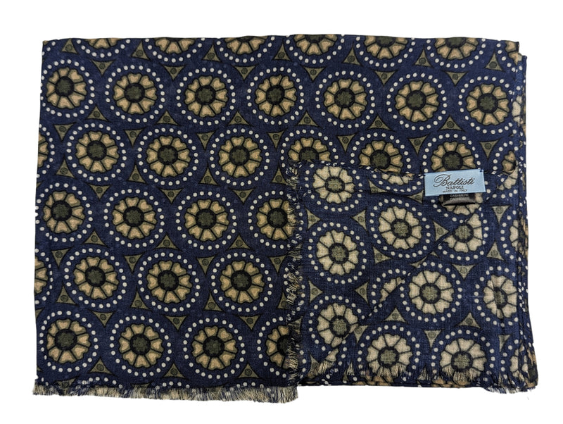 Battisti Scarf Soft Navy Medallions Modal/Cashmere whisper