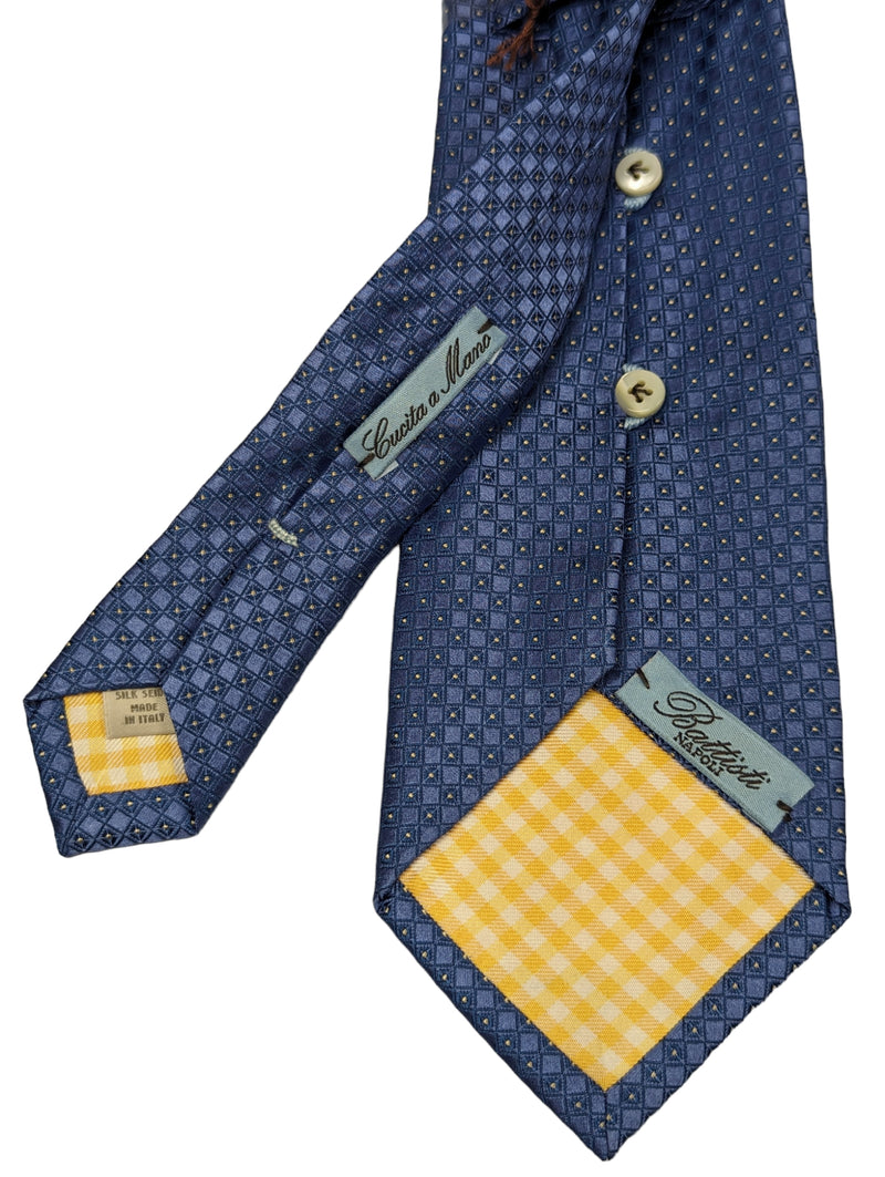 Battisti Tie French Blue Small Squares Woven 2-button & pocket Pure silk
