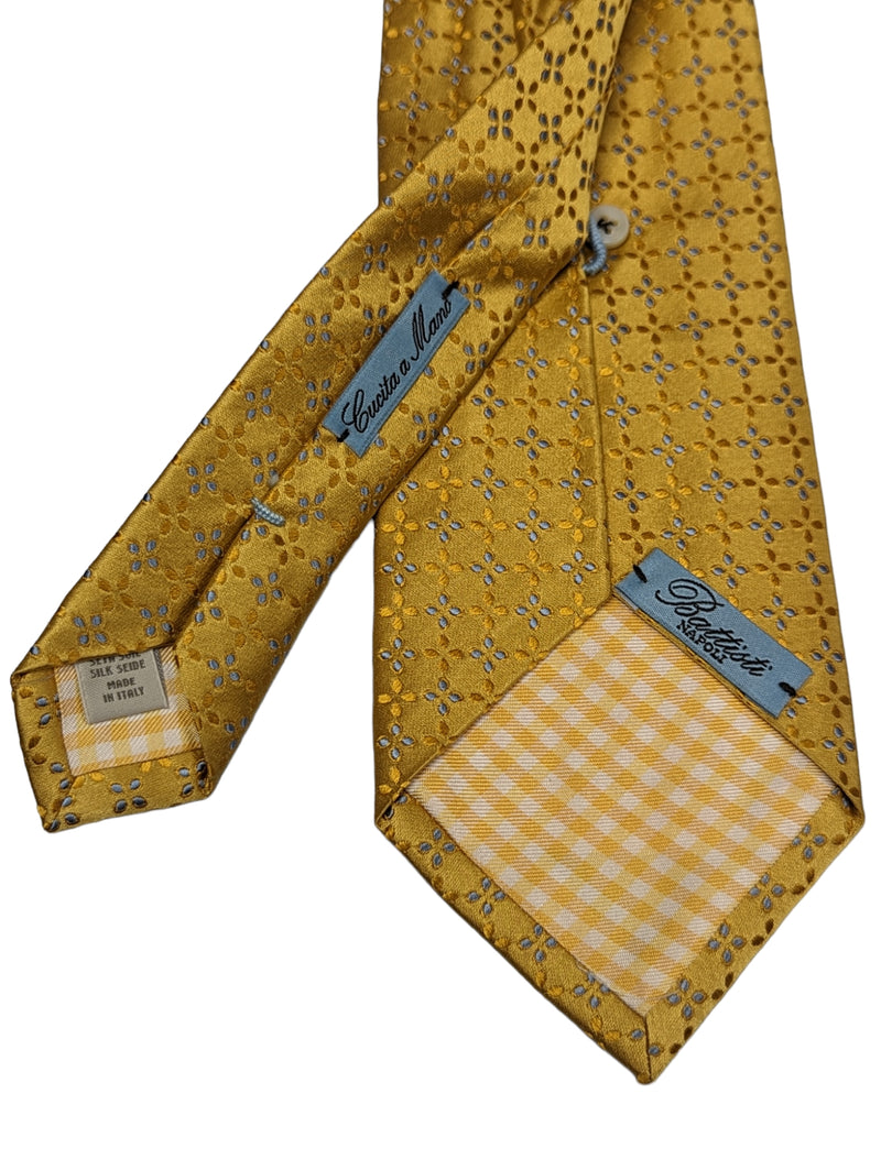 Battisti Tie Golden Yellow Woven Pattern 1-button & pocket Pure silk