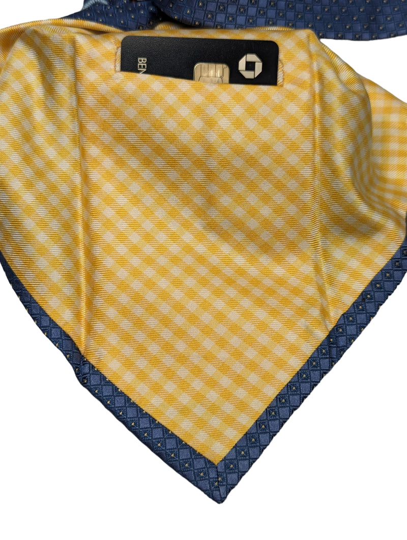 Battisti Tie French Blue Small Squares Woven 2-button & pocket Pure silk