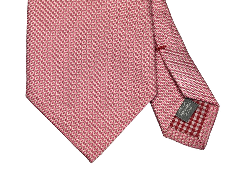 Battisti Tie: Pink and white weave, 1-button &amp; pocket, pure silk