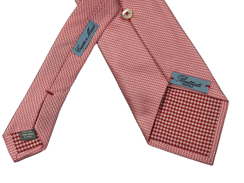 Battisti Tie: Pink and white weave, 1-button &amp; pocket, pure silk