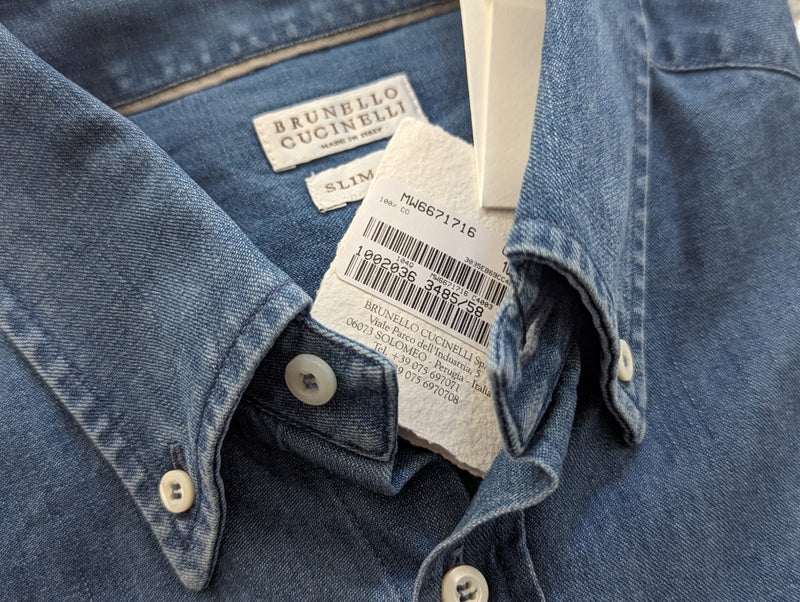 Brunello Cucinelli Shirt M Blue Denim button down collar Pure cotton