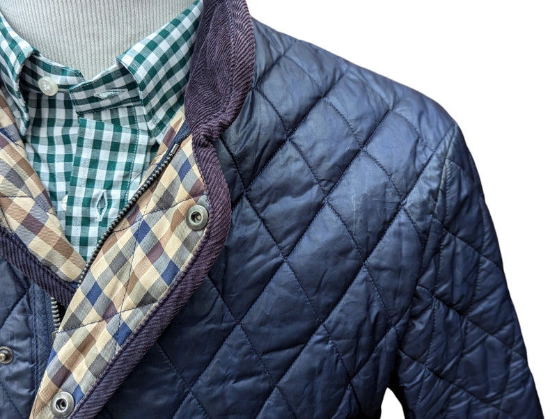 Aquascutum Jacket M Navy Blue Padded Quilt Polyester