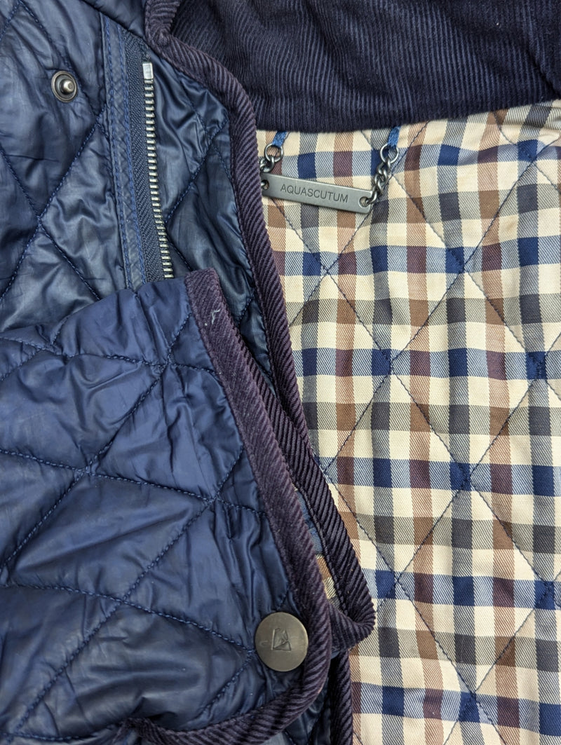 Aquascutum Jacket M Navy Blue Padded Quilt Polyester