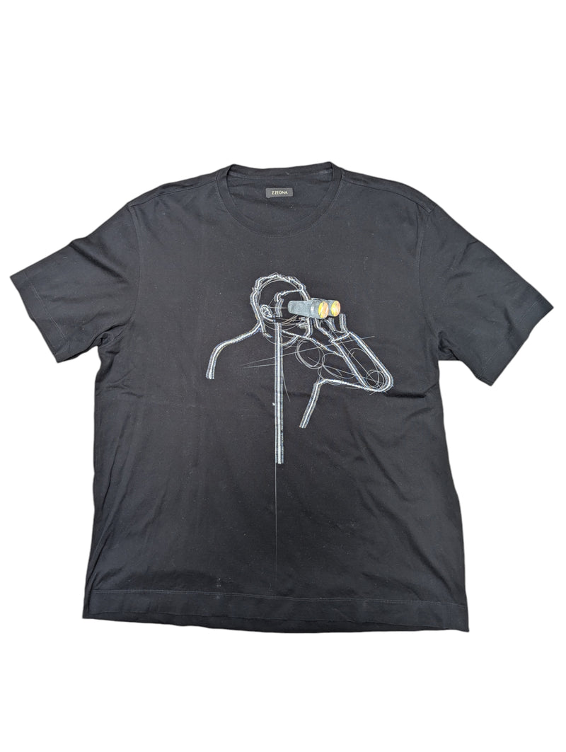 Zegna Tee Shirt XL Black Binoculars Graphic Cotton
